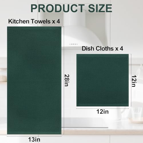 Homaxy 100% Cotton Kitchen Towels and Dishcloths Set, 12 x 12 Inches and 13 x 28 Inches, Set of 8 Bulk Kitchen Towels Set, Ultra Soft Absorbent Dish Cloths for Washing Dishes, Blackish Green - color: Blackish Green, style: 8-Piece Set