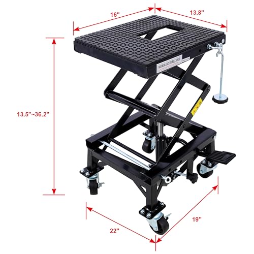 Hydraulic Motorcycle Scissor Lift Stand 300 Lbs Dirt Bike Jack Foot Pedal Lifting Portable Garage Repair Platform Wheel Shop Maintenance 300 lbs Black