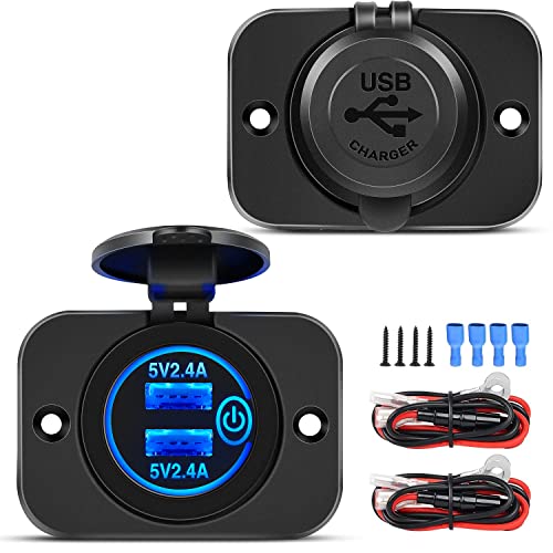 Nilight 2 Pack Quick Charge Socket LED 12V 24V Dual USB Charger 5V 4.8A Car Outlet Panel with ON Off Touch Switch Fused Wire Kit for Cars Trucks Motorcycle RVs Campers - color: 2Pcs Dual USB Charger