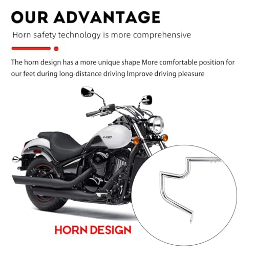 1.5" Fat Crash Bar Engine Guard Highway Bar for Kawasaki Vulcan 900 VN900 Custom Classic 2006-2023 (Chrome) - color: Chrome