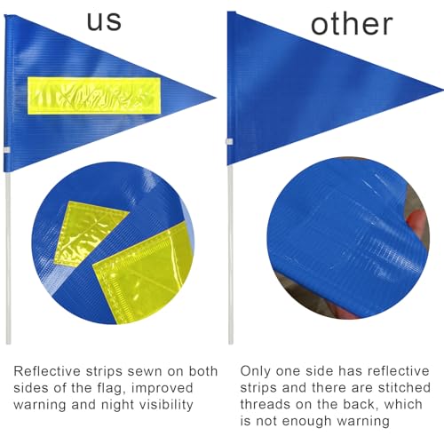2 Pcs Bike Flag with Pole 6-Feet Adjustable Height Heavy Duty Fiberglass Pole Polyester Tear-Resistant Waterproof Safety Flag(Blue with Reflective Strip) - color: 2 Pcs Blue with Reflective