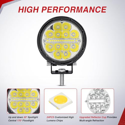 Nilight LED Light Pods 2PCS 3 Inch 36W Round Upgraded Spot Flood Combo Beam Driving Fog Work Backup Bumper Roof Lighting for Offroad Pickup Truck ATV UTV SUV 4x4 Van Camper Boat - color: 2Pcs 24Led Combo Lights