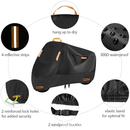 Motorcycle Cover for Husqvarna Svartpilen 401 Vitpilen 401, 420D Heavy Duty Watertight Motorcycle Cover All Weather Outdoor Protection with Lock Holes Night Reflective
