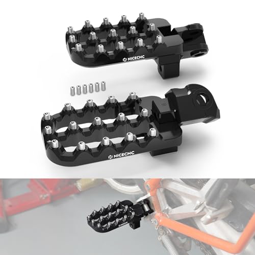 NICECNC Black Adjustable Larger Footpegs 20mm Lower Footrest Compatible with 790 890 Adventure/R 2019-2024, 690 Enduro R SMCR 2008-2024, Compatible with Husqvarna 701 Enduro/Supermoto 2016-2024