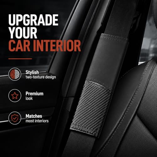 2 PCS Car Seat Belt Cover Pads - Seatbelt Covers with Carbon Fiber & Faux Leather, Soft Shoulder Strap Cushion for Neck & Shoulder Pain Relief, Universal Fit for Car Truck Accessories(Black) - color: Black