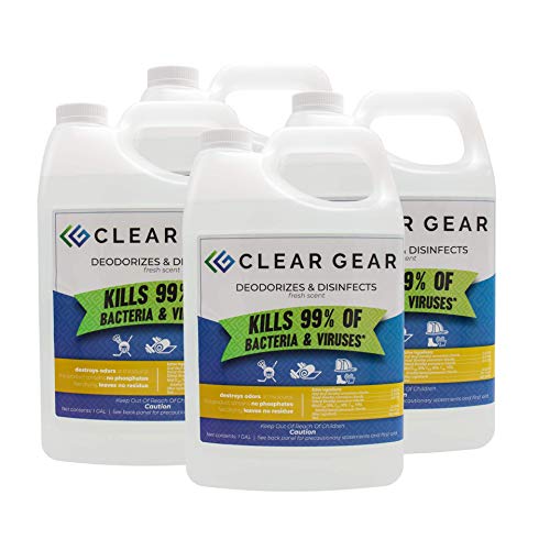 Clear Gear Gym Disinfectant Mat Cleaner, and Gym Equipment Deodorizer for Sports Equipment and Fitness Centers - EPA-Registered, Hospital Grade Disinfectant, Made in USA - (4) 1 Gallon Bottles - size: 128 Fl Oz (Pack of 4)