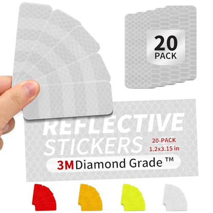 20 Pcs Super Reflection Reflective Stickers Made of 3M DG3, White Outdoor Waterproof Safety Reflective Tape for Car/Bike/Mailbox/Helmet/Truck - Safety Stickers White - color: White 20pcs