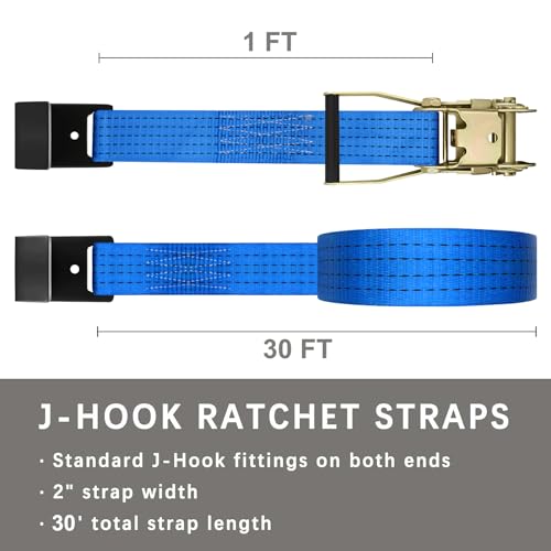 4Pack 2in 30ft Ratchet Strap Flat Hook Blue Heavy Duty Flatbed Straps for Trailer Tie Down Straps Box Truck Accessories Cargo Loading 10000lbs Breaking Load - color: Blue