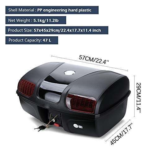 Universal Motorcycle Rear Top Box Tail Trunk Luggage Case,47 Litre Hard Case with Mounting Hardware, Black - size: 47L without LED
