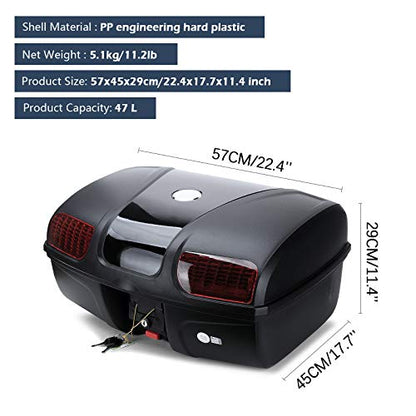 Universal Motorcycle Rear Top Box Tail Trunk Luggage Case,47 Litre Hard Case with Mounting Hardware, Black - size: 47L without LED