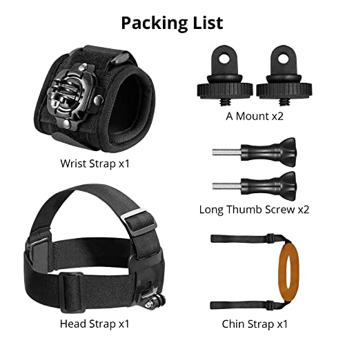 AKASO Action Camera Rock Climbing Kit Compatible with GoPro Hero 2 3 4 5 6 7 8 9 10 11, Portable Electronic Device Mount, Black - style: Head Strap & Wrist Strap Kit