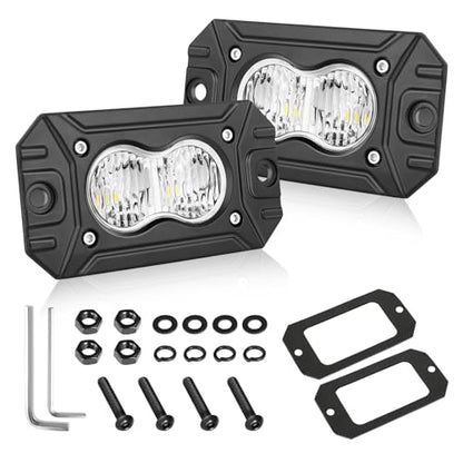 Flush Mount LED Pods, AKD Part 40W CREE LED Flush Mount Fog Lights Backup Reverse Lights Pods Offroad Driving Flood Bumper Light Bars for Trucks Pickup UTV ATV SUV - color: White Flush