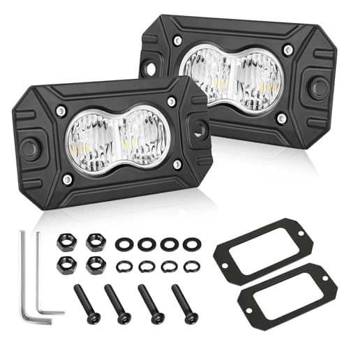Flush Mount LED Pods, AKD Part 40W CREE LED Flush Mount Fog Lights Backup Reverse Lights Pods Offroad Driving Flood Bumper Light Bars for Trucks Pickup UTV ATV SUV - color: White Flush
