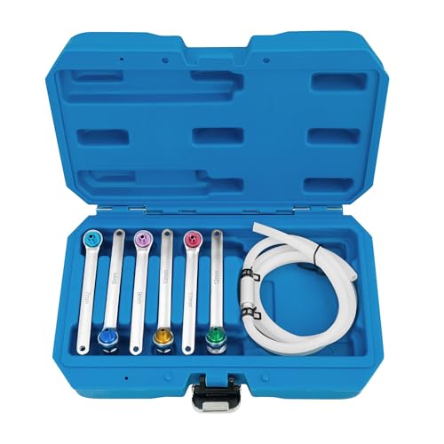 DF DUALFERV Brake Bleeder Wrench Set, 7-12mm 12 Point Brake Fluid Bleeder Kit with Adapter Sockets, including Oil Drain Hose with One-Way Flow Fitting, Brake Bleeding Tool for Car, Truck, Motorcycle