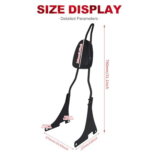 Motorcycle Detachable Rear Sissy Bar Backrest with PU Leather Passenger Cushion Pad Fit For Harley Sportster XL883 XL1200 48 SuperLow 2004–2022