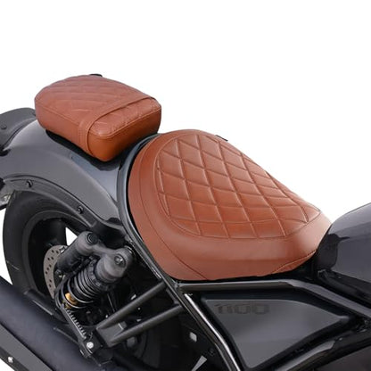 Motorcycle Rider & Passenger Comfort Seat Fit for Rebel 1100 CMX1100 2021 2022 2023 2024 2025 2026, Front Rear Solo Saddle Back Cushion Pillion Pad, Brown Embossing - color: Front & Rear - Brown-B
