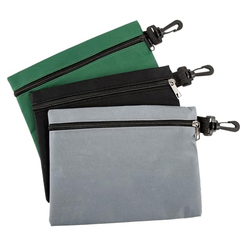 3 Pack Small Zipper Tool Pouch Utility Multipurpose Storage Organizer Durable 600D Oxford Waterproof Tool Bag with Carabiner Clip for Tools Stationary Pencil Case Pencil Bag - color: 3 Pack Black+Green+Gray