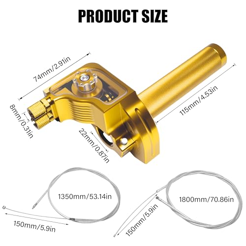 Universal 7/8" Big Twist Throttle Assembly, Dual Push-Pull Cable with Transparent Window for 110-650cc Dirt Pit Bike, Motocross, ATV & Quad, CNC Aluminum Quick Twister Throttle Grip (Gold) - color: Gold