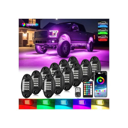 12Pods RGB LED Rock Lights for Trucks Pickup Jeep UTV ATV SXS Offroad, Multicolor Underglow Light Kit with APP/RF Remote Dual Zone,Plug and Play&Pre Wired 12V Vehicle Underbody Accent Light Waterproof - size: 12Pods