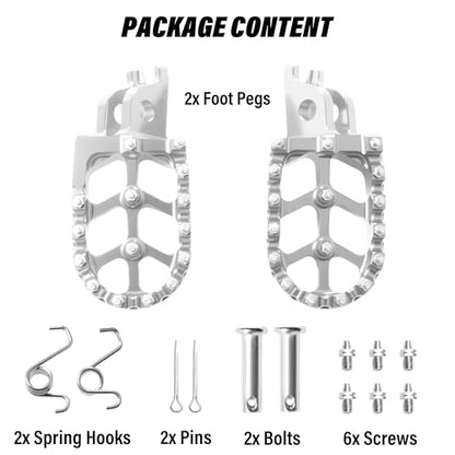 Dirt Bike Foot Pegs,Replaceable Footpegs CNC Machined Aluminum Wide Platform with Springs for CRF150R CRF250R CRF450R CRF250X CRF450X CRF300L CRF250L CR125 CR250 CRF1000L (Silver) - color: Silver