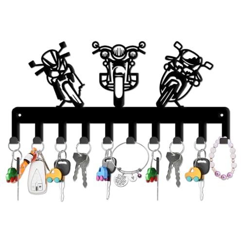 SUPERDANT Motorcycles Key Holder 3 Styles Motorcycles Decoratice Key Hook 10 Hooks Wall Mounted Key Rack Hanger Organizer Black Iron Home Decor for Bag Clothes Key Towel Hanging Wall Decoration - color: Cool Motorcycles