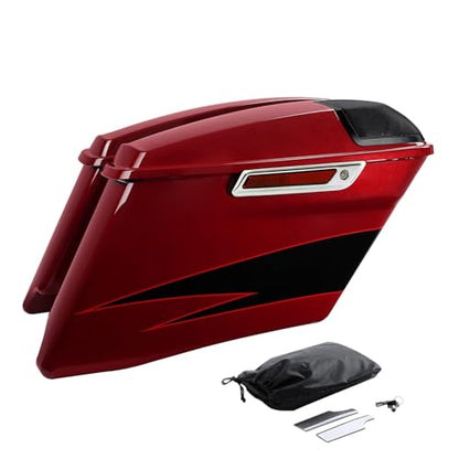 HR3 Starfire Black/Atomic Red 4" Stretched Hard Saddlebags w/Speaker Lids Compatible with 2017 CVO Street Glide FLHXSE (Replace for OEM) - color: Starfire Black / Atomic Red