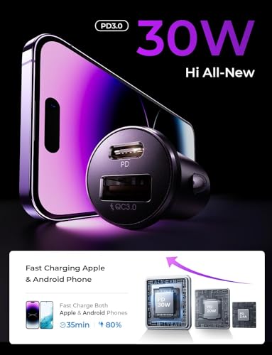LISEN USB C Car Charger Adapter [2 Pack] [Mini & Metal] Cigarette Lighter USB Charger Fast Charging [PD QC 3.0] USBC Car Phone Charger for iPhone 15 Pro Max Plus 14 Samsung Galaxy S23 iPad Pro, Purple | Cigarette Lighter Charger, USB C Car Charger Fast Ch