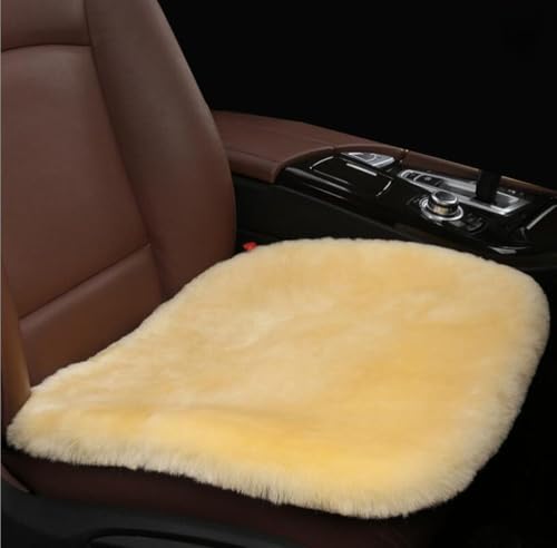 Sheepskin Seat Cushion Cover Wholehide Short Wool Seat Pad Natural Fur Car Seat Covers Universal Fit for Most Car, Truck, SUV, or Van Front Beige Yellow - color: Beige Yellow, size: Front Seat (19.6inch*19.6inch)