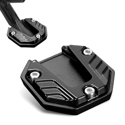 1PC Motorcycle Kickstand Pad, Alloy Anti-Slip Side Stand Extension Plate, Enlarged Bottom Anti-Sink Foot Support, Universal for Most Motorcycles (Black)