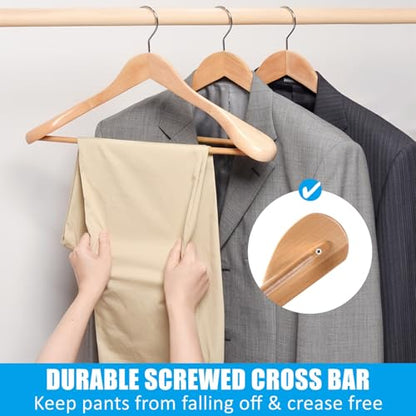 Amber Home 6 Pack Wide Shoulder Wooden Suit Hangers, Natural Wood Coat Hangers with Non Slip Pants Bar, Clothes Hangers for Jackets, Sweaters, Pants & Heavy Clothes (Natural, 6 Pack) - size: Natural