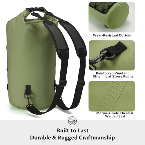 STOVER 5/10/25/30/40/55L Waterproof Dry Bag- Roll-Top Backpack w/Phone Case- Kayaking, Hiking, Camping, Boating- Men/Women - color: 30l Green (With Phone Case), size: 30L