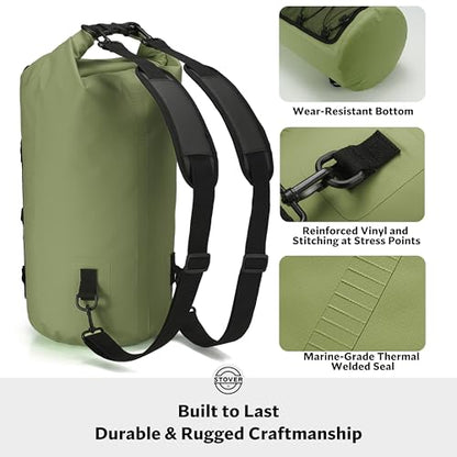 STOVER 5/10/25/30/40/55L Waterproof Dry Bag- Roll-Top Backpack w/Phone Case- Kayaking, Hiking, Camping, Boating- Men/Women - color: 30l Green (With Phone Case), size: 30L
