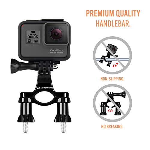 Bicycle Bike Handlebar Mount Adapter for GoPro Hero 13 12 11 10 9 8 7 6 5 4 3 2 1 + Fusion Session Black Silver EK7000 Sjcam Seatpost Pole Clamp + 3 Way Adjustable Pivot Arm for Action Cameras