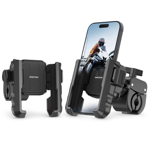 OMOTON Bike Phone Holder 2-Pack, Anti-Vibration Shockproof Motorcycle Phone Mount with Quick Lock & 360° Swivel - Fits Handlebars & Rearview Mirror, for iPhone Samsung All Phones, Black & Black - color: 4-Black & Black
