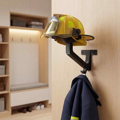 Firefighter helmet wall-mounted display rack/coat rack/helmet holder - Carbon fiber material - Includes mounting hardware - Black