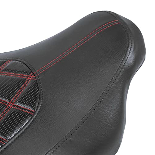 TCT-MOTORPARTS Low-Profile Driver Seat Front Solo Seat Fits for Harley Touring 2009-2023 Electra Street Road Glide CVO Road King Red Stitching - color: Driver Seat Red