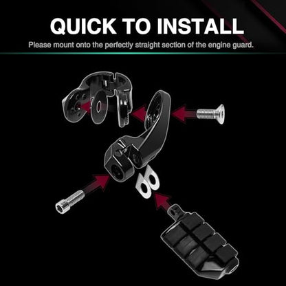Adjustable Motorcycle Short Armed Highway Pegs Footpegs Foot Rest For 1.25" Engine Guard Crash Bars Compatible with Harley Touring Street Glide Road King Electra Glide Softail Dyna
