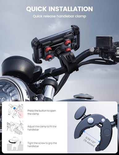 Lamicall Motorcycle Phone Mount Holder - [Dual Vibration Dampener] [Upgrade Handlebar Clip] Motorcycle Cell Phone Holder, Bike Phone Mount, for iPhone 16/15/14/13 Pro Max, 4.7-6.7" Phones. Red - color: Red