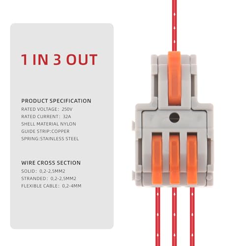 DIANN 10pcs Lever Wire Connectors 1 in 3 Out Circuit Inline Splices Electrical Wire Connector 28-12 AWG Quick Connect Splice Wire Connectors - style: 1 in 3 out