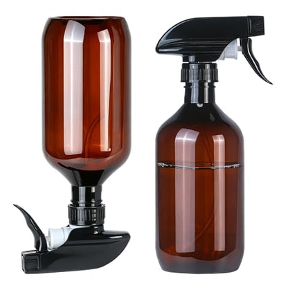 2 Pack 360° Spray Bottles, 16 oz Plastic Small Containers with Adjustable Spray Nozzles, Spray Bottles for Hair, Cleaning Solutions, BBQ and Plants Amber - color: Amber, size: 16 Ounces
