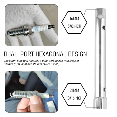 OEM#19576S/19374S Spark Plug Wrench,16mm(5/8") & 21mm(13/16") Double End Spark Plug Tool,High Torque Sparks Plugs Socket with Assist Holes for Car,Motorcycle,Lawn Mower