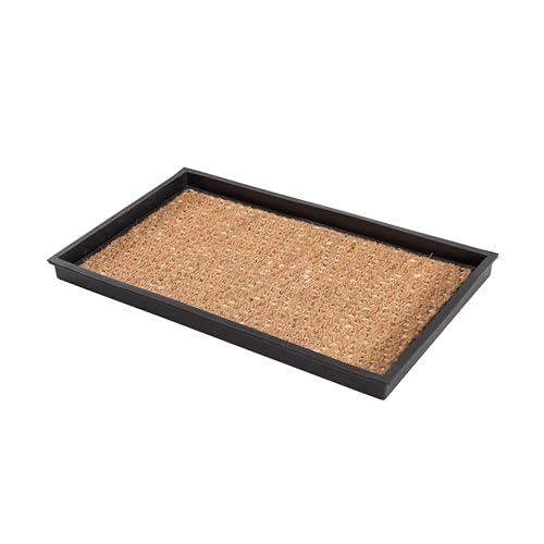 Anji Mountain Heavy Duty Waterproof Rubber Shoe Storage Mat Organizer/Boot Storage Tray Multi Use for Entryway with Coir, Tan and Khaki Insert, Fits 2 Pair (24.5" Wide) - color: Tan and Khaki, size: 24" x 14" x 1.5"