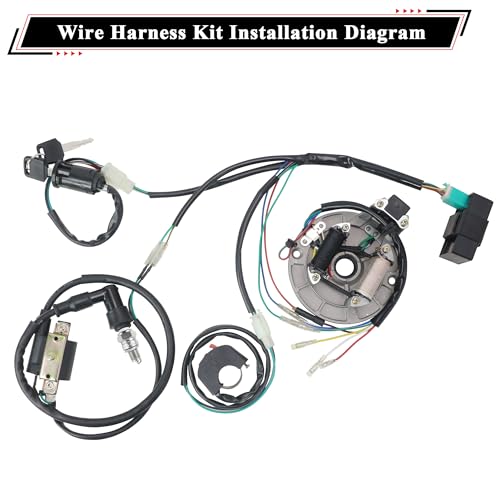 Rebuild Kick Start Dirt Pit Bike Wire Harness Wiring Loom Kit with Ignition Coil CDI 2 Coil Stator White A7TC Spark Plug for 50cc 70cc 90cc110cc 125cc 140cc Lifan Loncin Zongshen YX - color: White