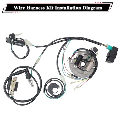 Rebuild Kick Start Dirt Pit Bike Wire Harness Wiring Loom Kit with Ignition Coil CDI 2 Coil Stator White A7TC Spark Plug for 50cc 70cc 90cc110cc 125cc 140cc Lifan Loncin Zongshen YX - color: White