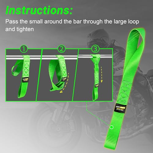 Soft Loop Tie Down Straps - 1.6'' x 17'' (4 Pack), 10000 lb Breaking Strength, Heavy Duty with Soft Loop Ends for Securing ATV, UTV, Motorcycles, Scooters, Dirt Bikes, Lawn Garden Equipment - Green - color: Green