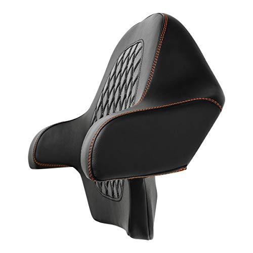 HR3 Wrap Around Backrest Pad for King Trunk Chopped Trunk Compatible with 2014-later Harley Touring Road King Road Glide Street Glide Electra Glide (Diamond Orange Stitches) - color: Orange Stitches