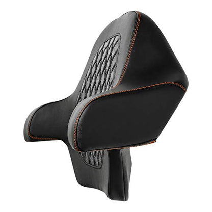 HR3 Wrap Around Backrest Pad for King Trunk Chopped Trunk Compatible with 2014-later Harley Touring Road King Road Glide Street Glide Electra Glide (Diamond Orange Stitches) - color: Orange Stitches