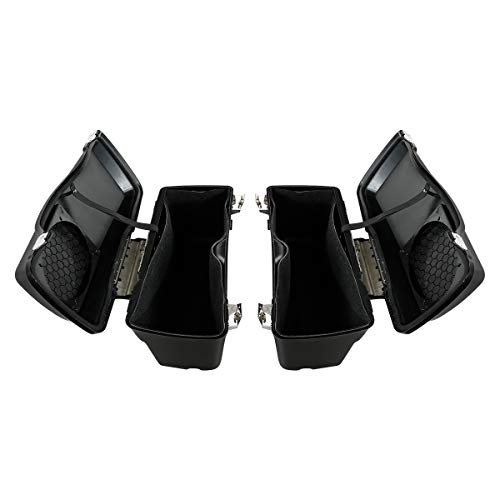 TCMT Hard Saddlebags Trunk W/ 6x9 Speaker Lid Latch Key & Liners Carpet Insert Fits For Harley Touring Models CVO Road Glide Road King Street Glide Electra Glide Ultra Classic 1994-2013 - color: Vivid Black Black Latches(6x9 Dual Speaker Lid)