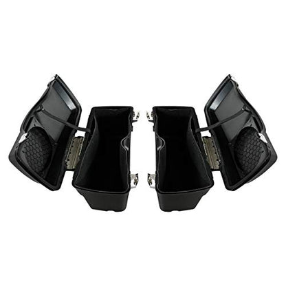 TCMT Hard Saddlebags Trunk W/ 6x9 Speaker Lid Latch Key & Liners Carpet Insert Fits For Harley Touring Models CVO Road Glide Road King Street Glide Electra Glide Ultra Classic 1994-2013 - color: Vivid Black Black Latches(6x9 Dual Speaker Lid)
