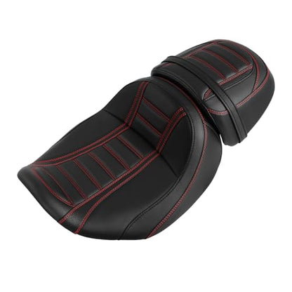 C.C. RIDER Low-Profile Rider&Passenger Seat Fit for Harley Touring 2023-2025 CVO Street Glide FLHXSE CVO Road Glide FLTRXSE 2024-2025 Street Glide FLHX Road Glide FLTRX FLTRXSTSE - size: 05# Black+ Red Stitchs